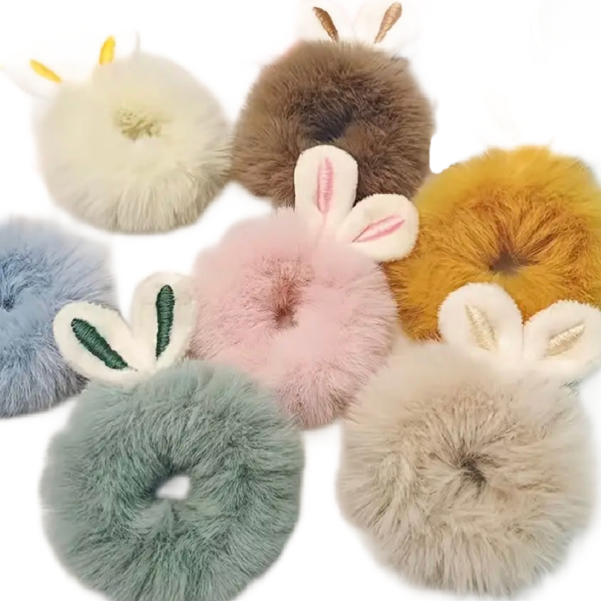 Bunny Rabbit Ears Plush Hair Tie Elastic Ring Ponytail Holder 4pc New Easter Set