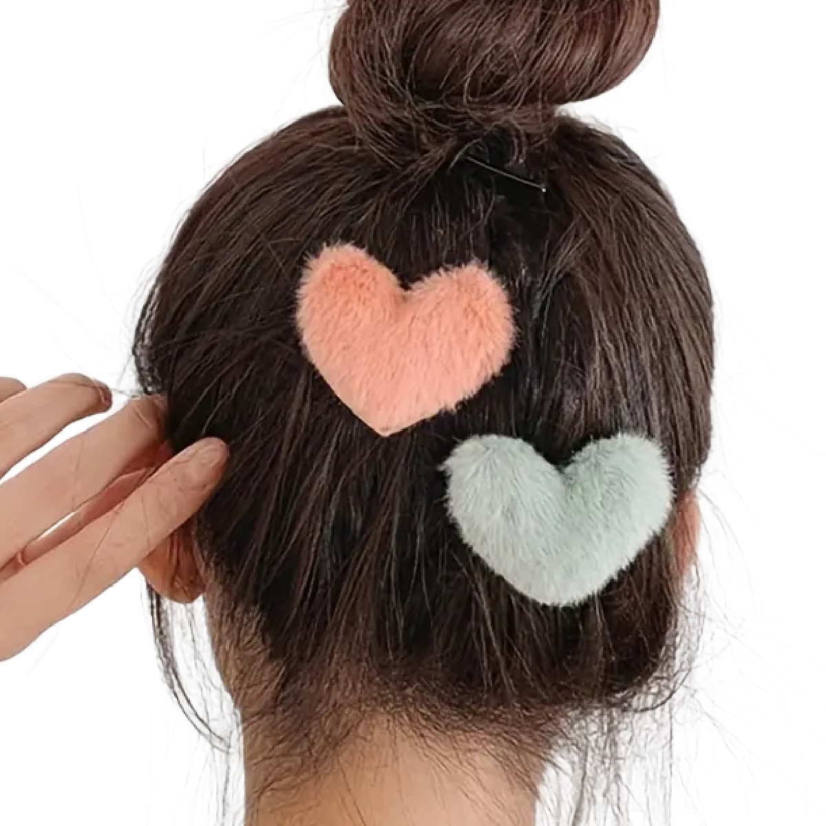 4pc Heart Soft Fuzzy Puffy Plush Snap Hair Clips 2" Barrettes Accessories New