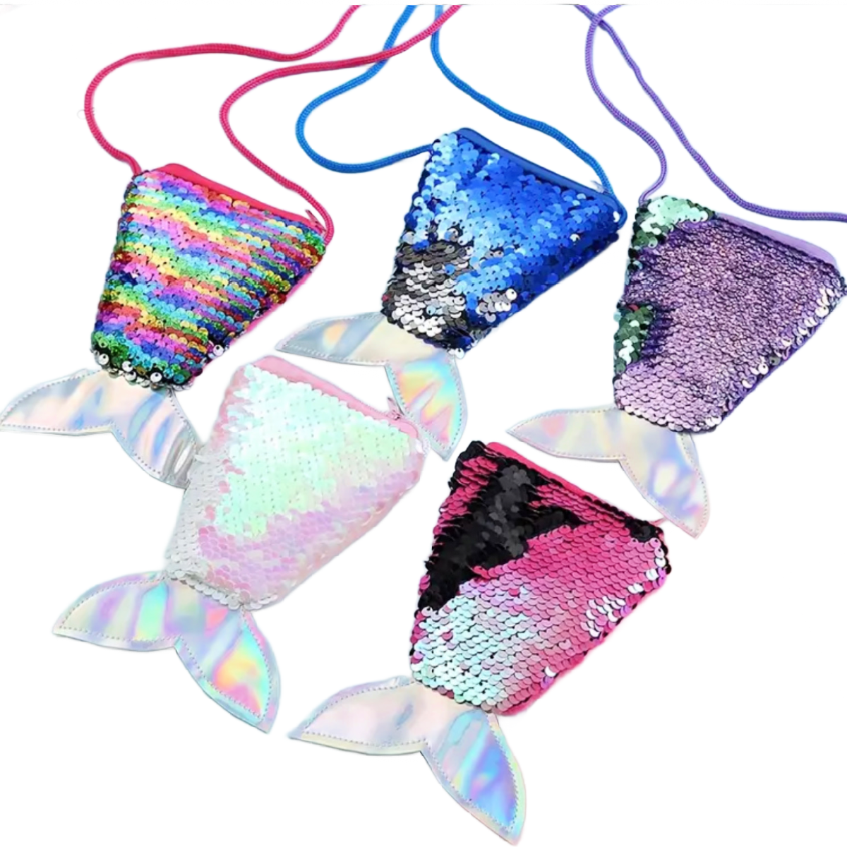 Mini Shiny Sequin Mermaid Coin Purse For Girls Fish Tail Crossbody Bag New