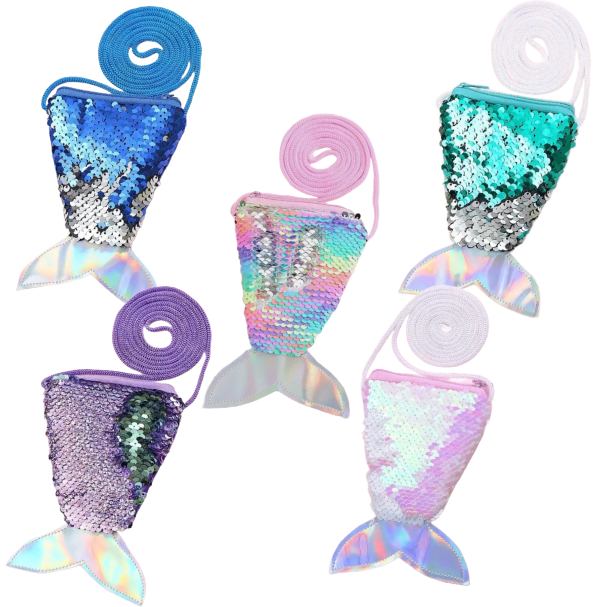Mini Shiny Sequin Mermaid Coin Purse For Girls Fish Tail Crossbody Bag New