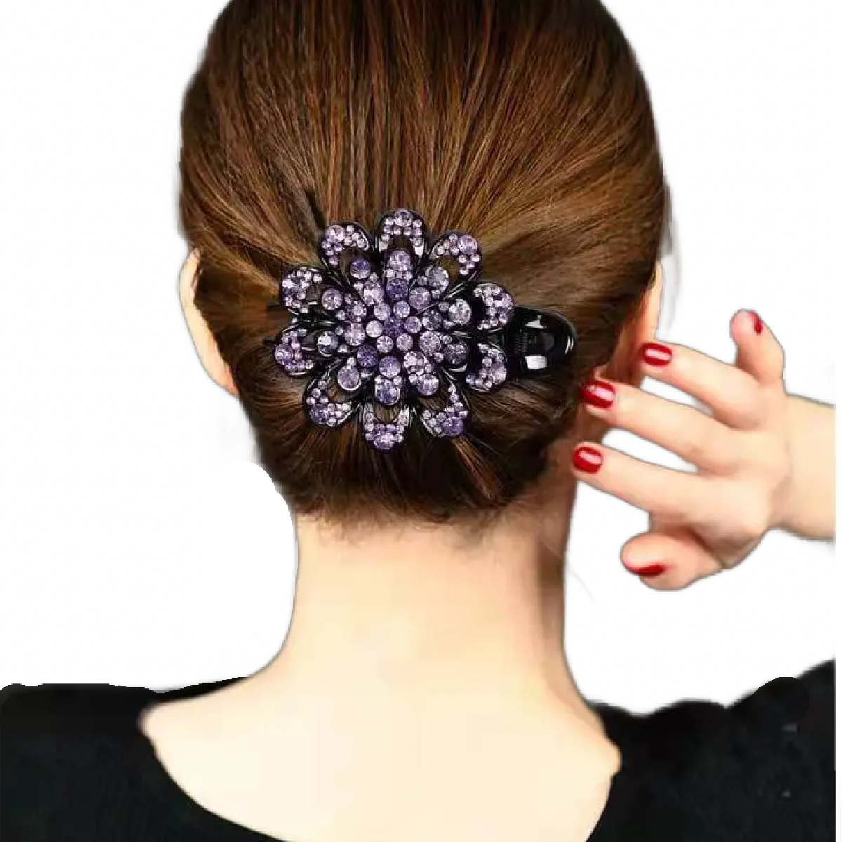 Elegant Boho-Chic Flower Duck Bill Hair Clip with Sparkling Rhinestones New