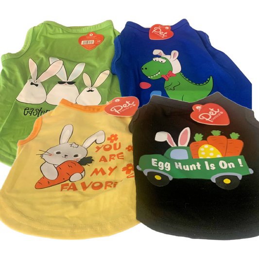 Pet Central Printed Dog Puppy Easter T-Shirts Lot of 2 Bunny Dino NEW