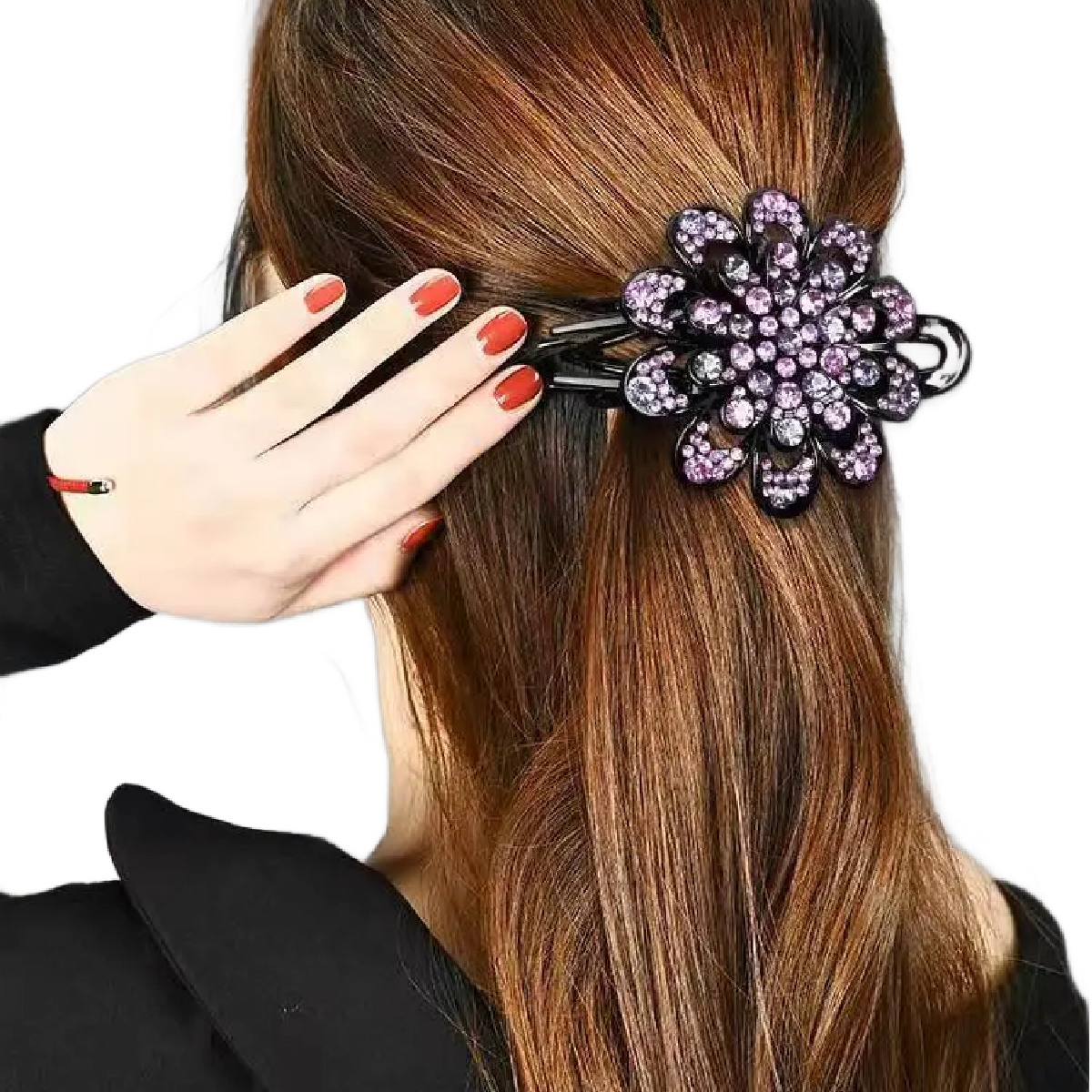 Elegant Boho-Chic Flower Duck Bill Hair Clip with Sparkling Rhinestones New