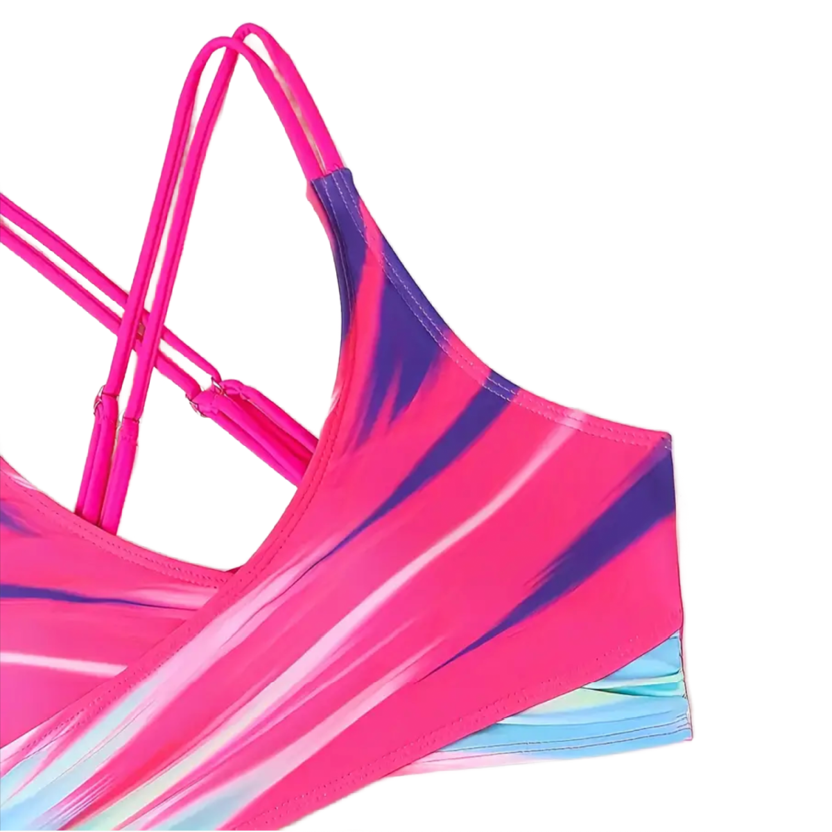 Gradient 2 Piece Bikini Swimsuit Criss-Cross Strap Neon Pink New