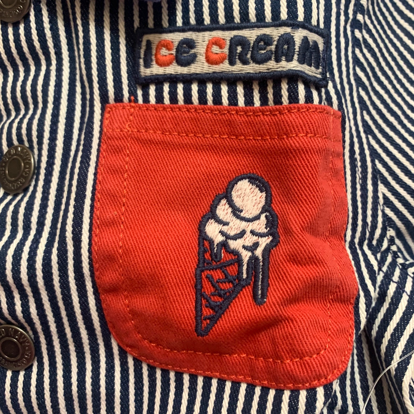Railroad Stripe Twill Snap Jacket Baby Loose Collared Ice Cream Pocket NWT