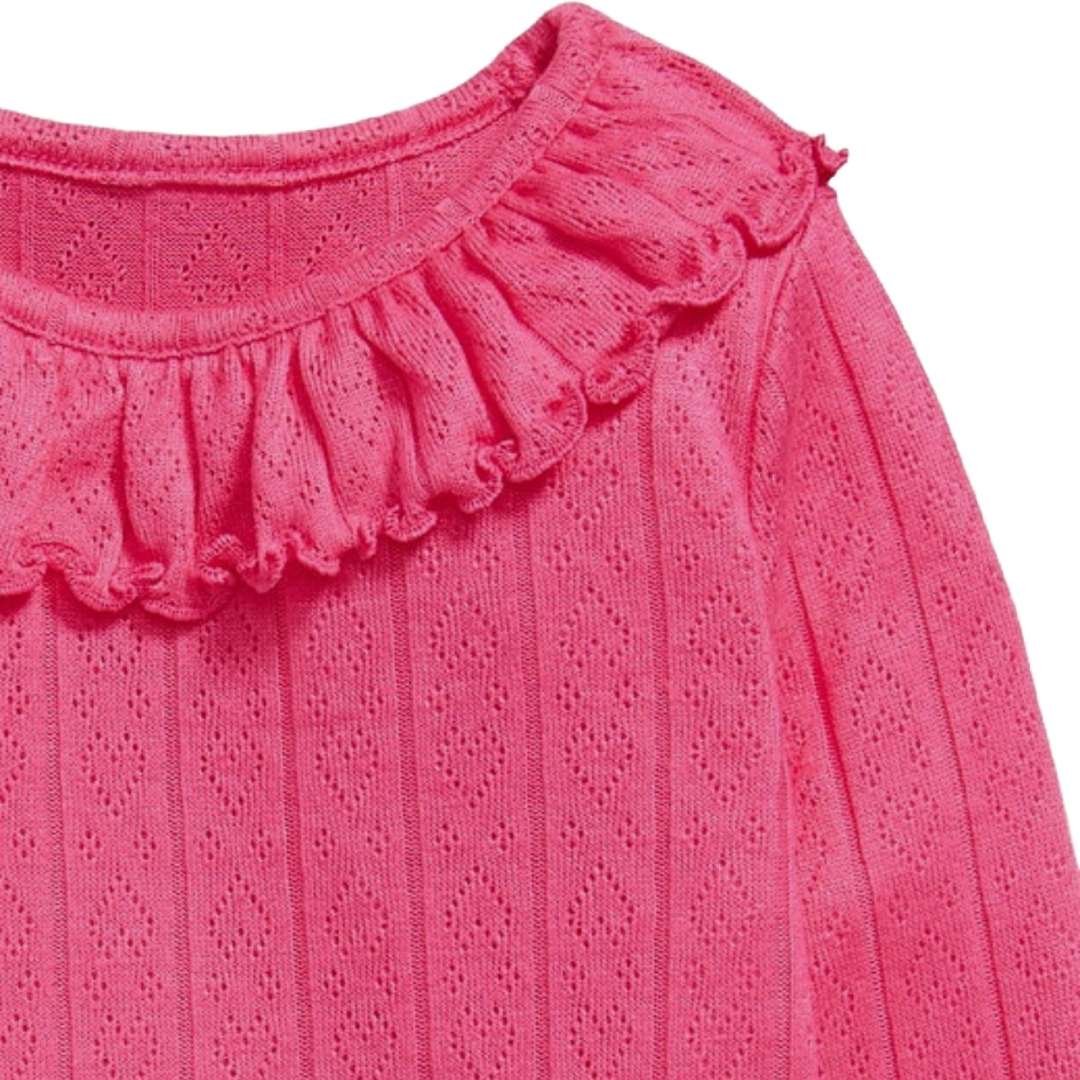 Ruffle-Trim Pointelle-Knit Top Pink Shirt Toddler Size Long Sleeve NWT