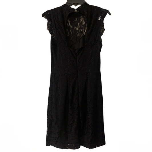 Lace Lined Petite Dress Key Hole Back Mandarin Collar Cap Sleeve Black NWT