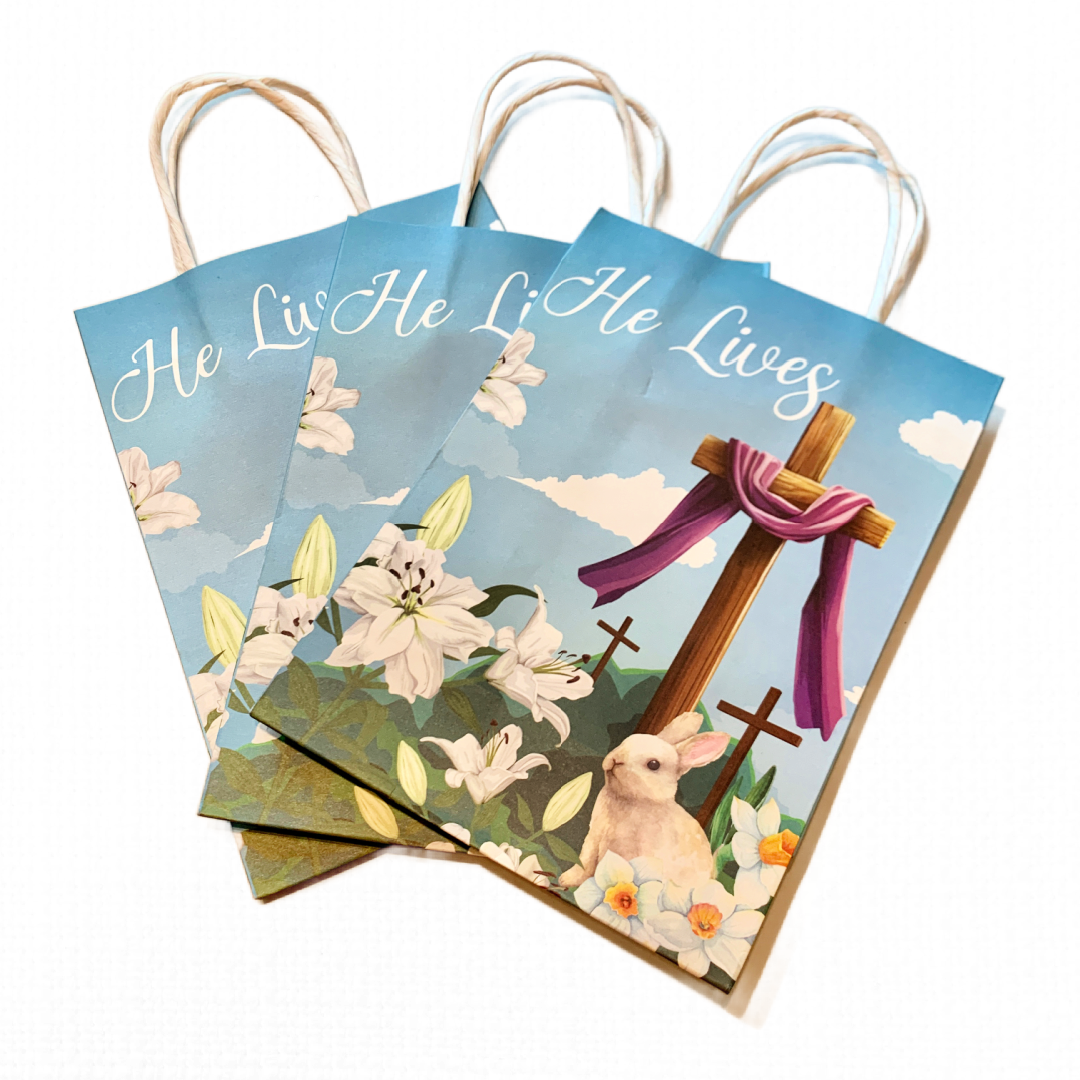 Lot of 16 Easter Gift Bags Wrapping Resurrection Sunday Jesus He Lives 11 inches