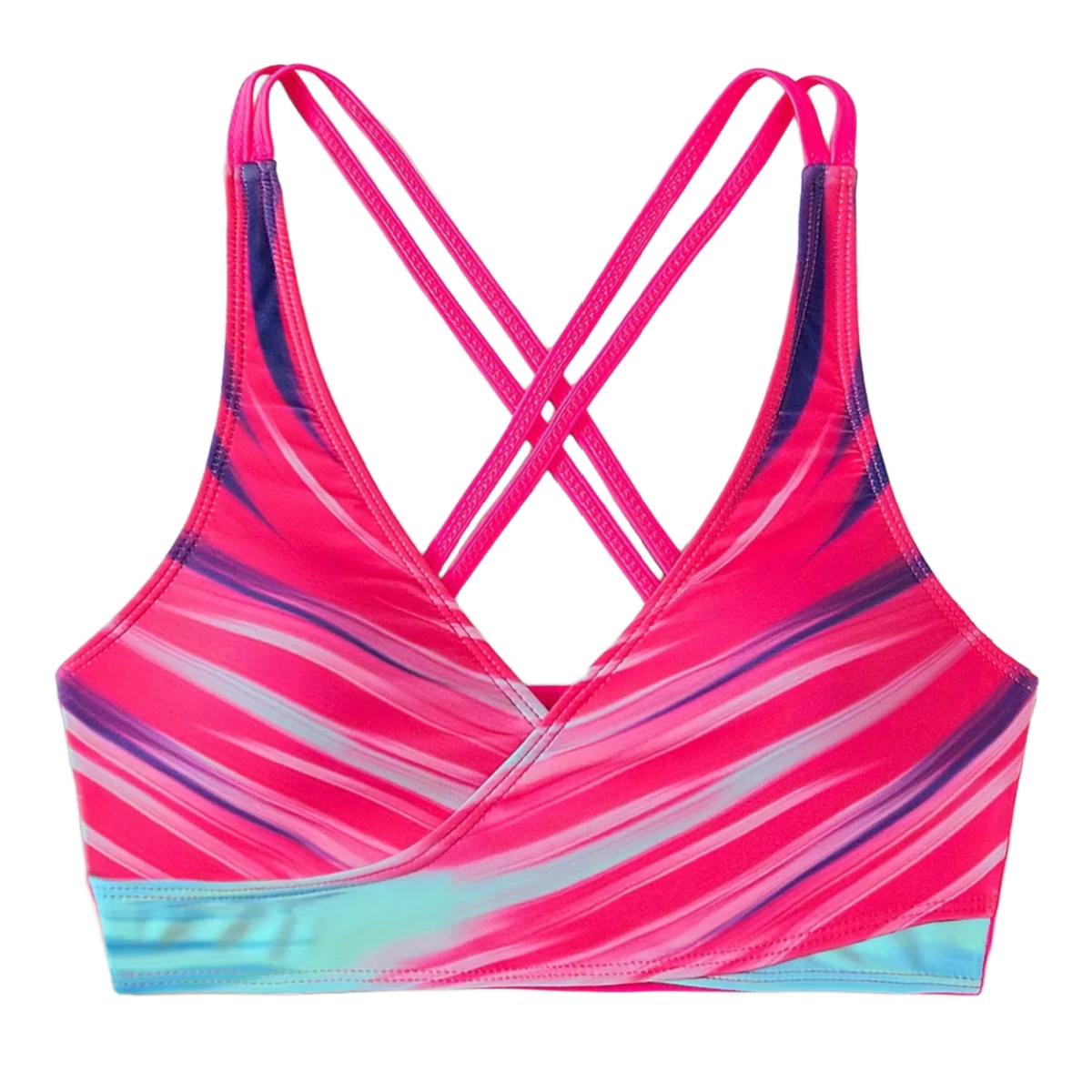 Gradient 2 Piece Bikini Swimsuit Criss-Cross Strap Neon Pink New