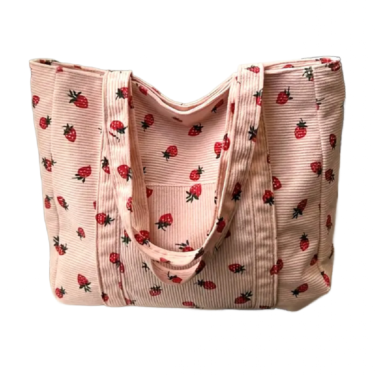 Corduroy Tote Bag Strawberry Pattern Large 13"x12" Shoulder Bag Purse New
