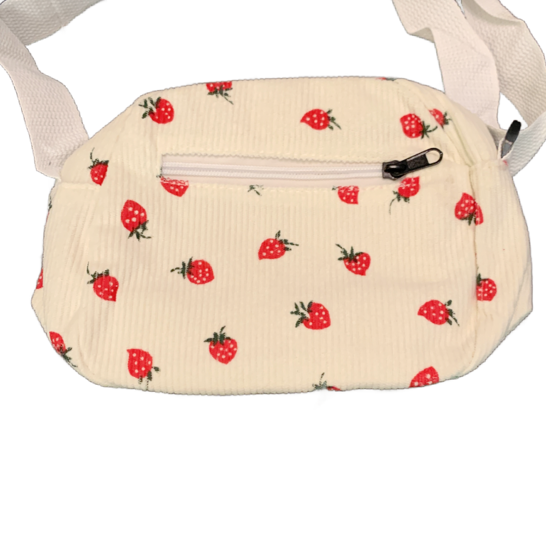 Small Corduroy Strawberry Print Shoulder Hand Bag Purse Crossbody New