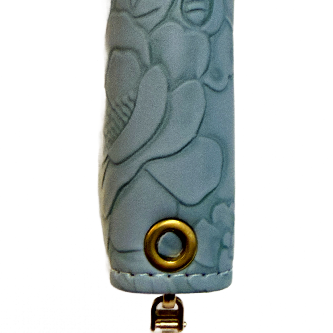 Slate Blue 7.5" Faux Leather Embossed Floral Wallet Wrist Strap Zipper New