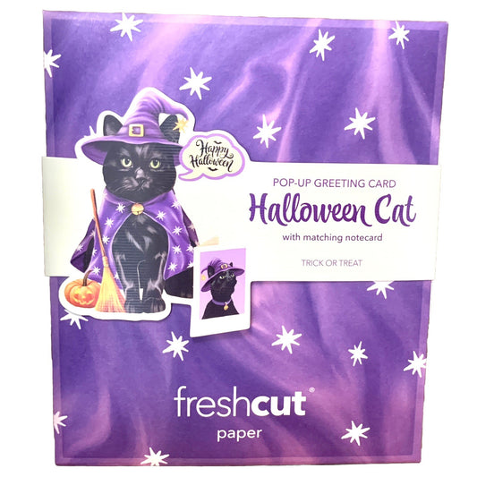 Pop up Greeting Cards 3D Halloween Black Cat In Witch Costume Popup Holiday Gift