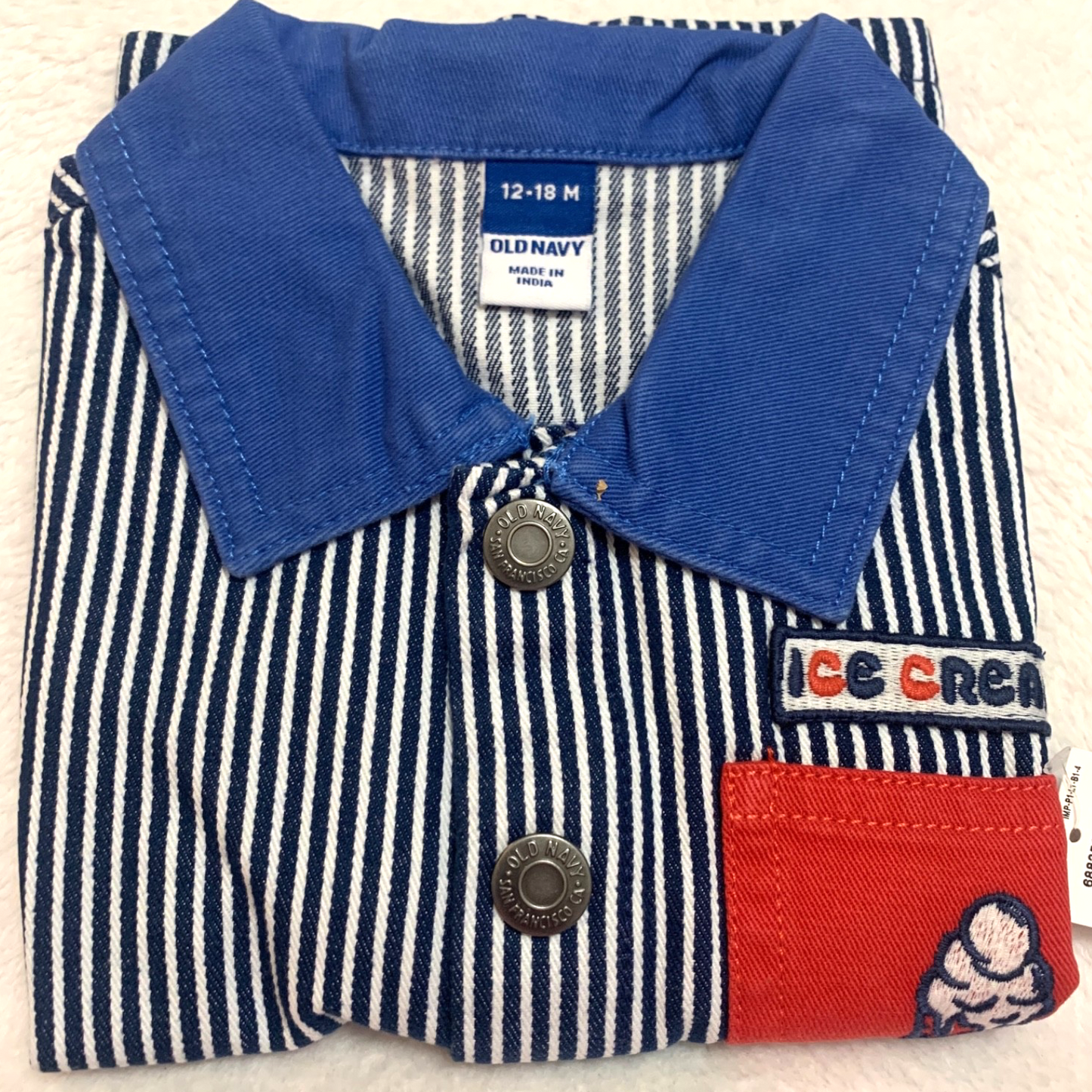 Railroad Stripe Twill Snap Jacket Baby Loose Collared Ice Cream Pocket NWT