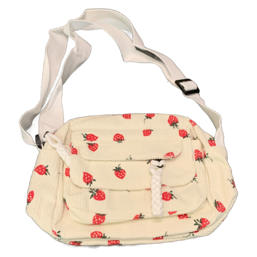 Small Corduroy Strawberry Print Shoulder Hand Bag Purse Crossbody New