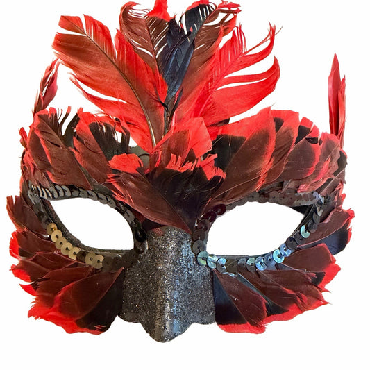 Feather Sequin Mardi Gras Masquerade Prom Costume Society Mask Hat NWOT