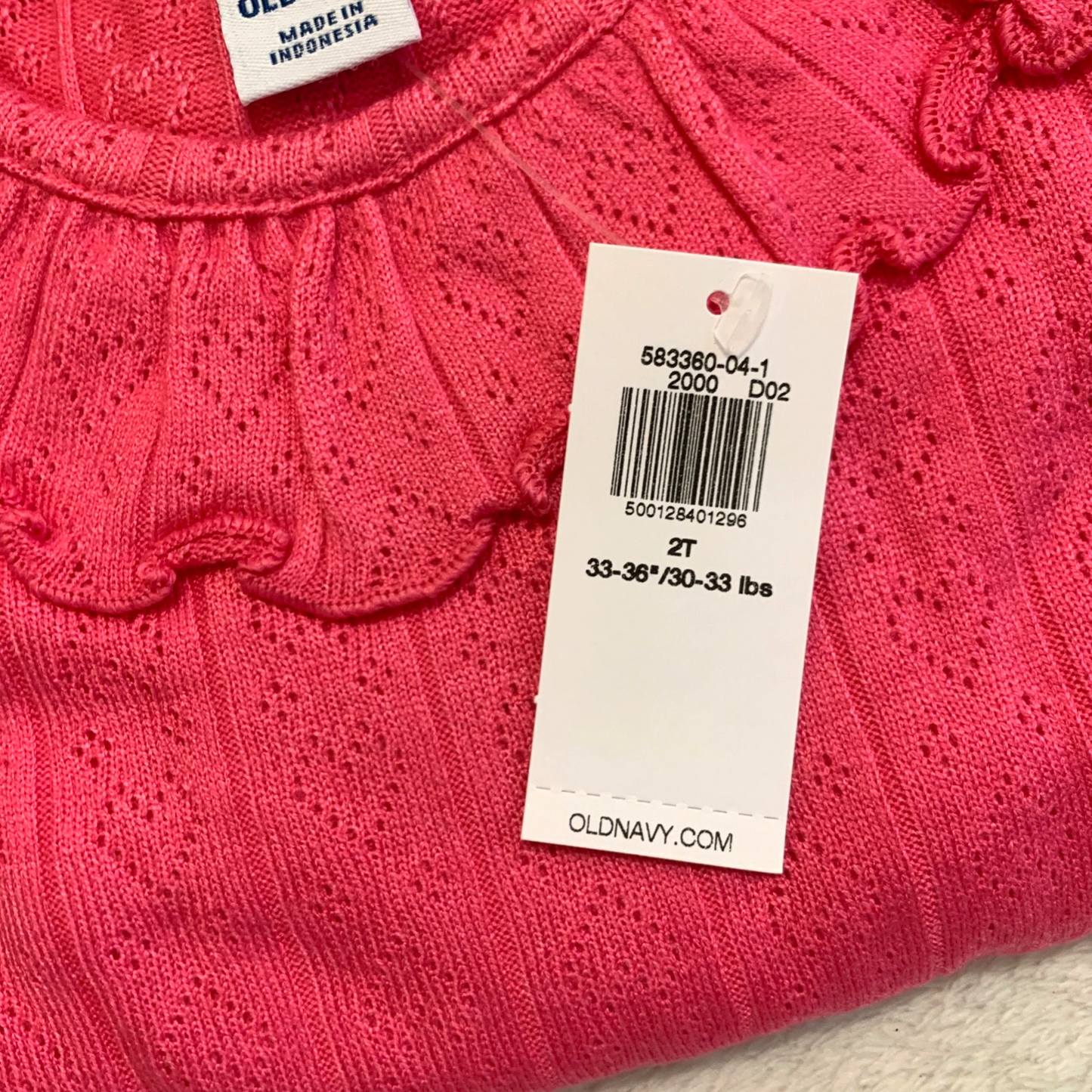 Ruffle-Trim Pointelle-Knit Top Pink Shirt Toddler Size Long Sleeve NWT