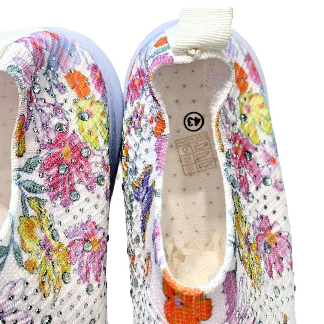 Women's Floral Rhinestone Knit Slip-On Sneakers Size 10.5 Colorful Shoes NWOT