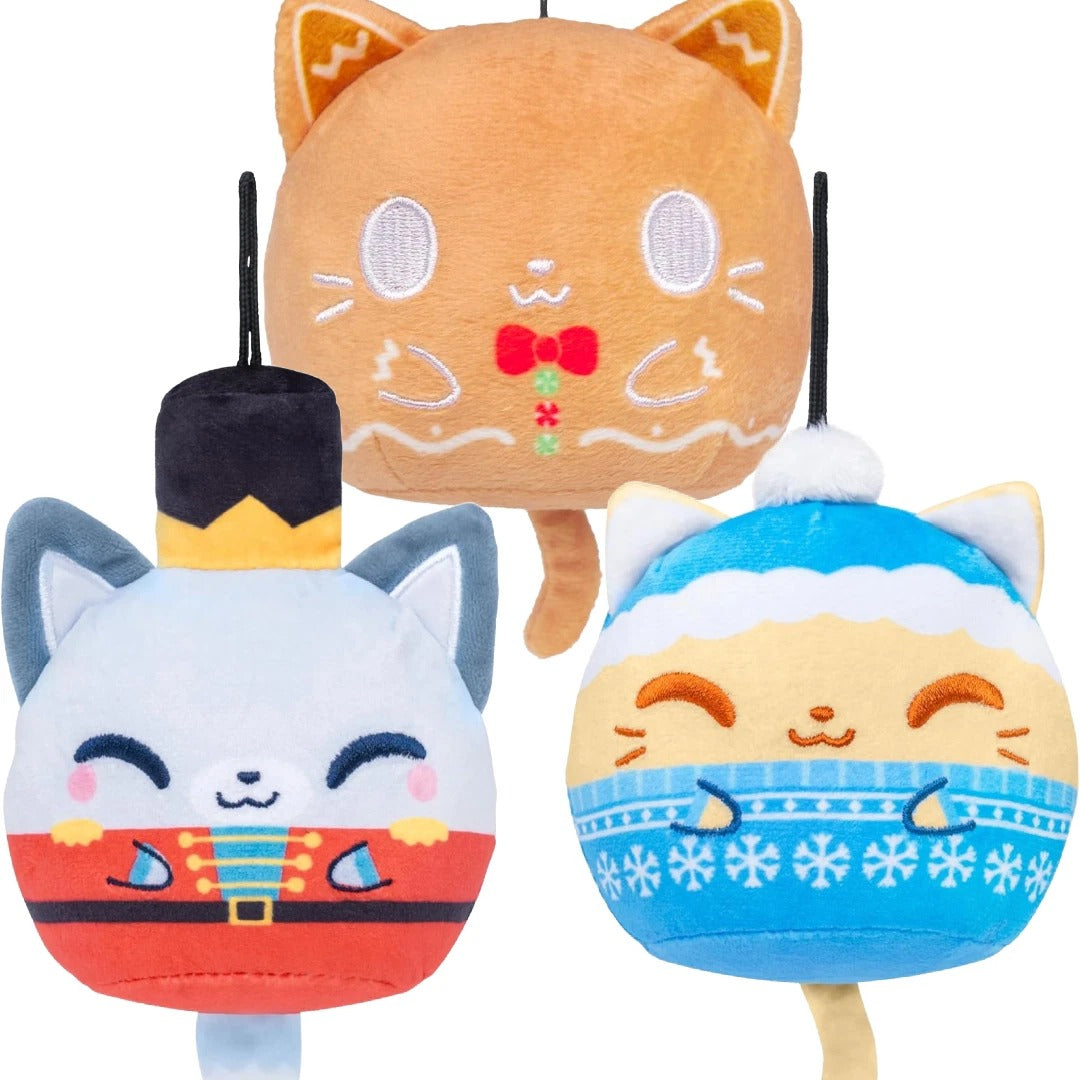 Lot of 3 Holiday Plush Ornaments 3" Kawaii Festive Stuffed Animal Cat/Fox NWT
