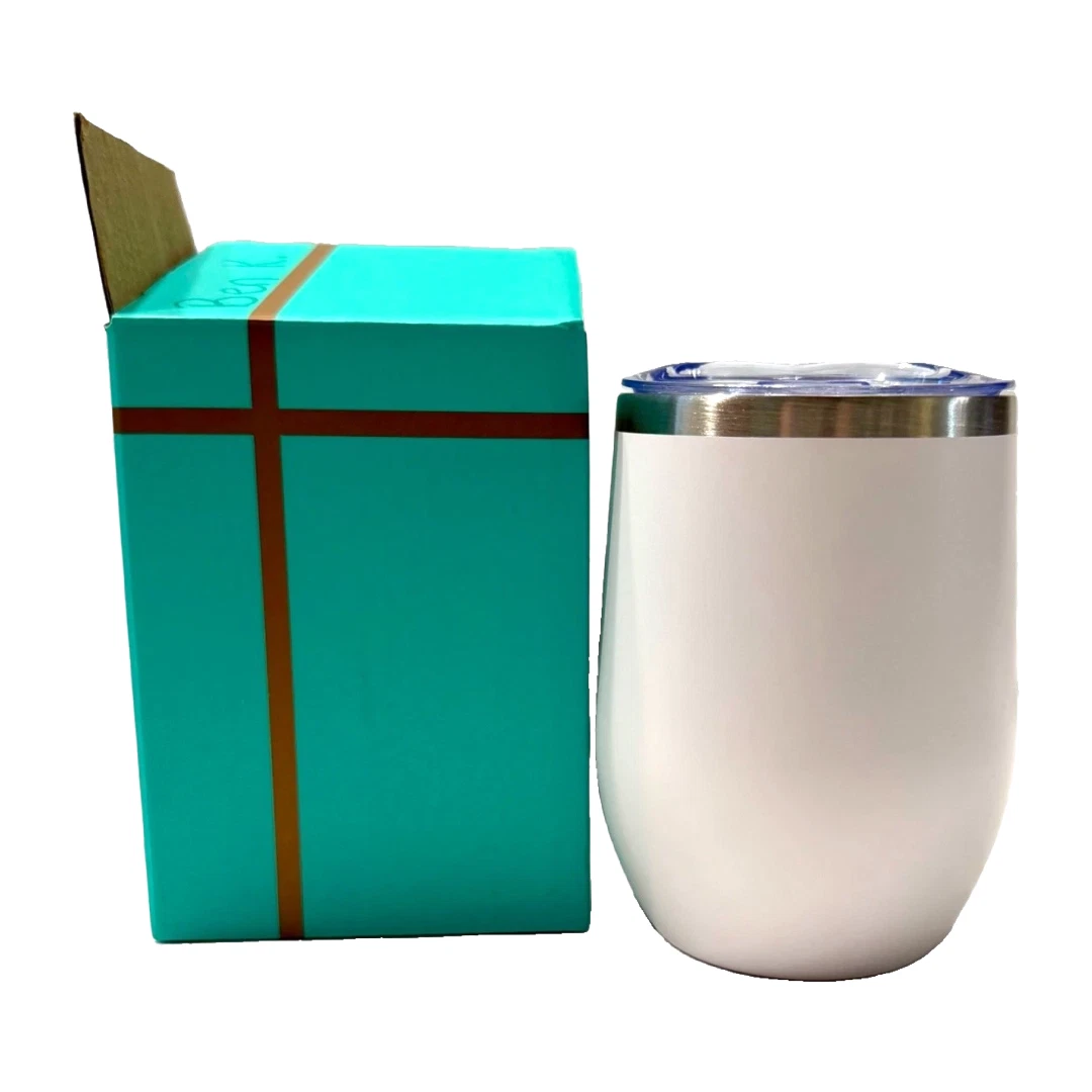 White Insulated Wine 12 oz Tumbler Cup w/ Spillproof Lid Stainless Steel NIB