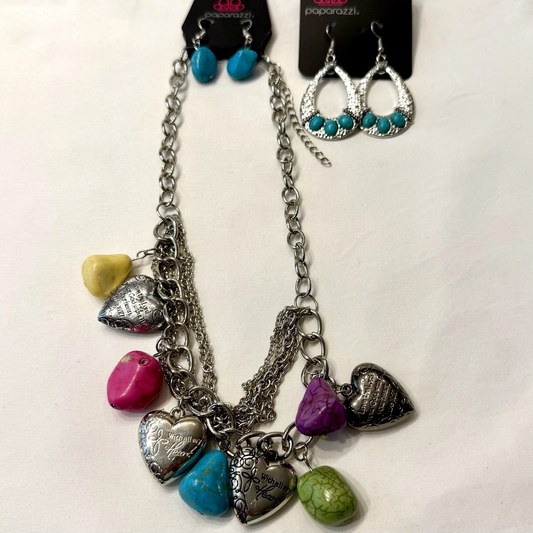Stone Mixed Custom Jewelry Lot Heart Bible Scripture Necklace & 2 Earrings NEW