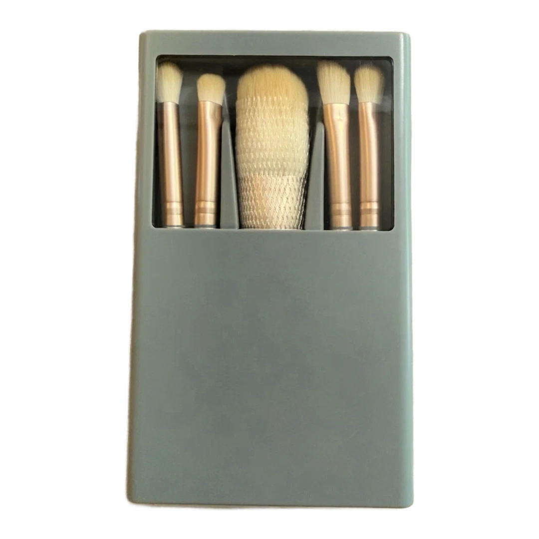 5-Piece Professional Makeup Brush Set with Mirror & Gray Travel Case New