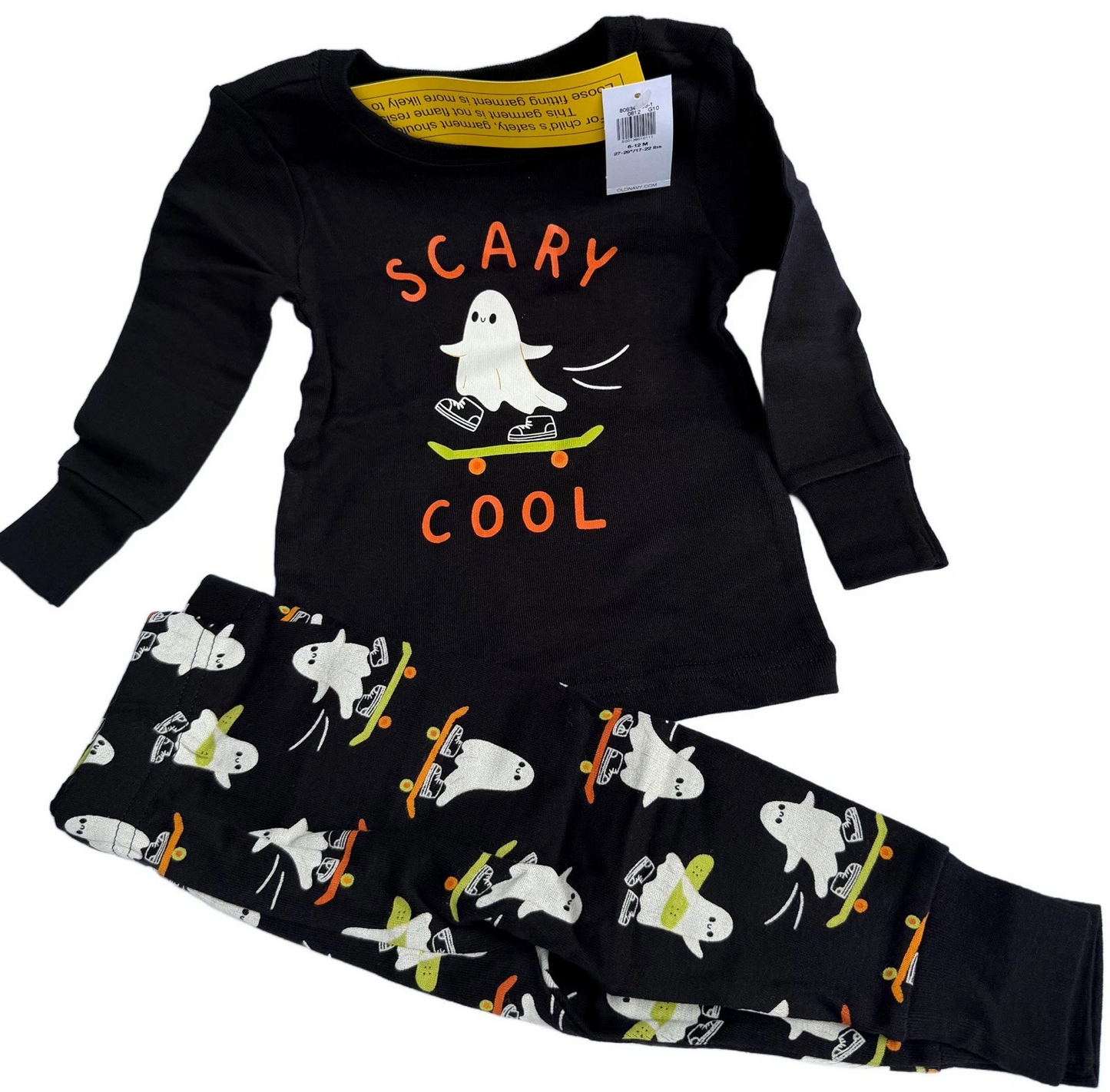 Halloween Baby 2pc PJs Ghost Skateboard 6-12 Months Long Sleeve Top Pants NWT