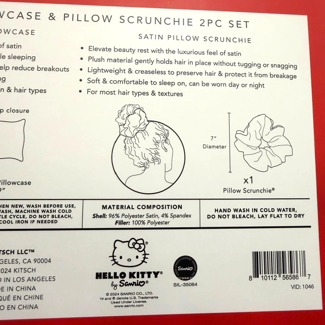 Hello Kitty x Kit•sch Lot 2 Sets Satin Pillow, Heatless Styling, Scrunchie, Claw