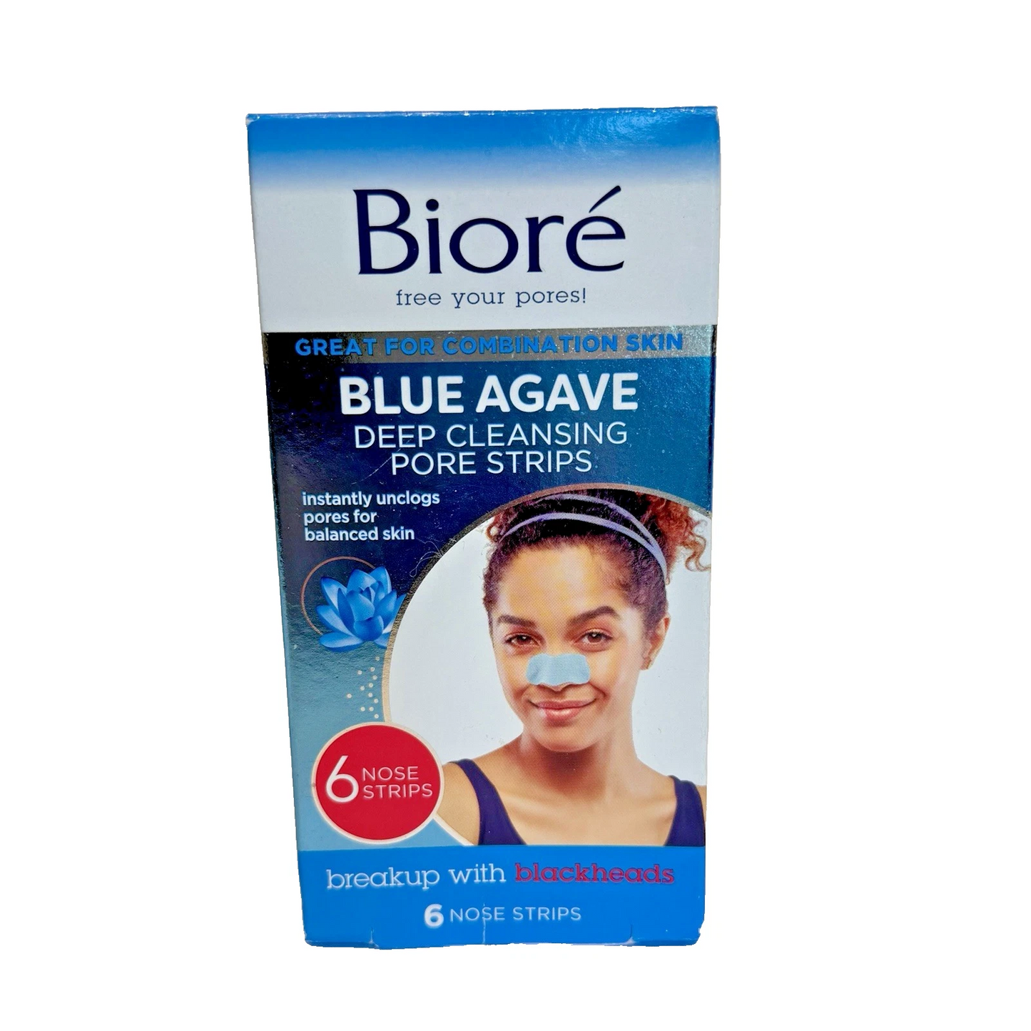 Biore Blue Agave Deep Cleansing Pore Strips Blackheads Dirt 6ct New Sealed Box