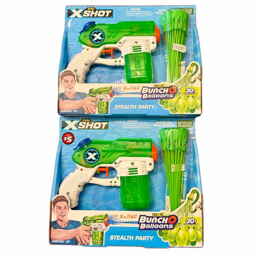 2 Zuru X Shot Water Blasters 30 Self-Sealing Bunch O Balloons Stealth Soaker Lot