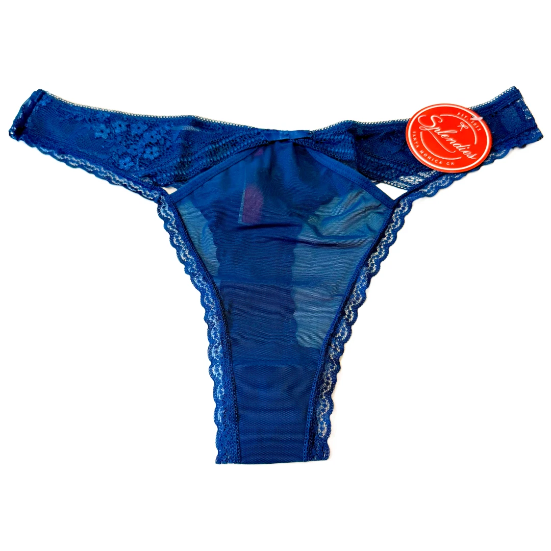 Splendies Size 2X Elara Thong New Pair of Underwear Solid Navy Blue Mesh Lace