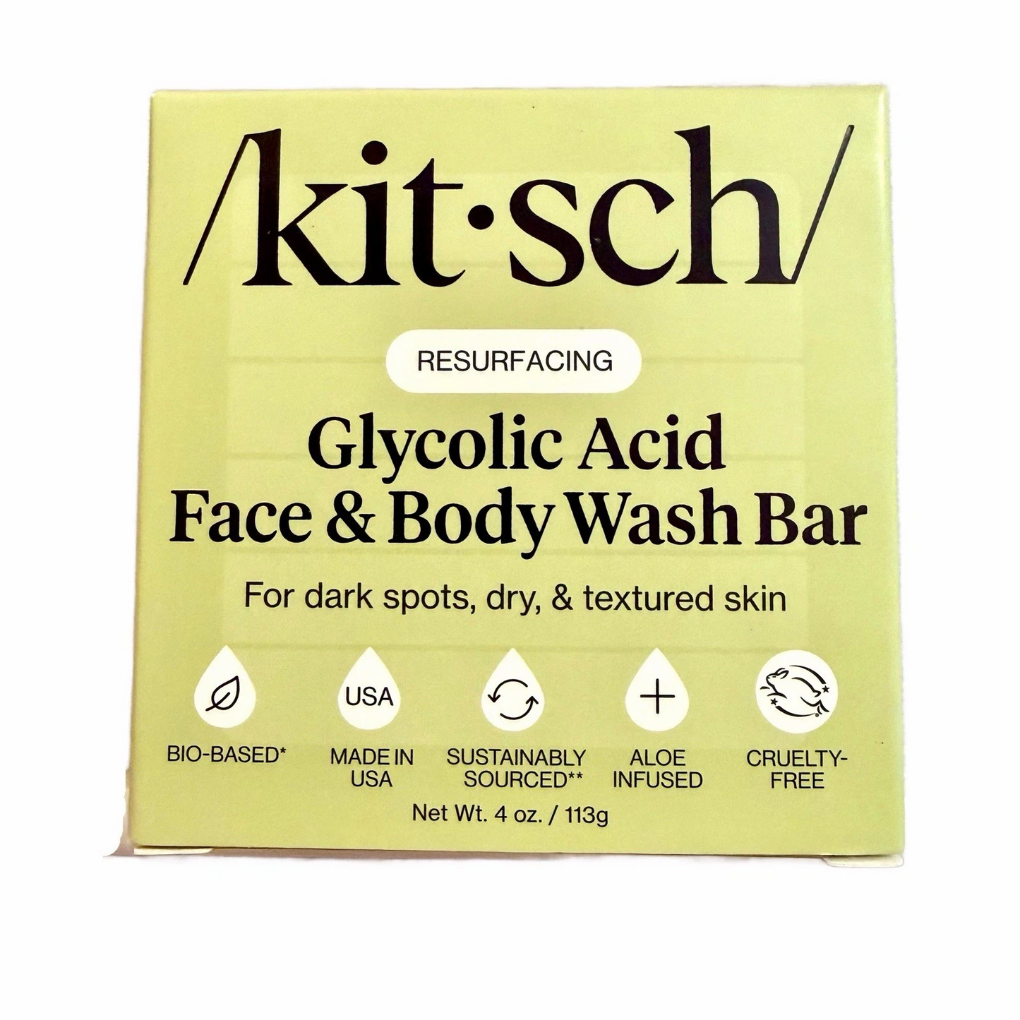 Kitsch Glycolic Acid Resurfacing Face and Body Wash Solid Bar Soap NIB
