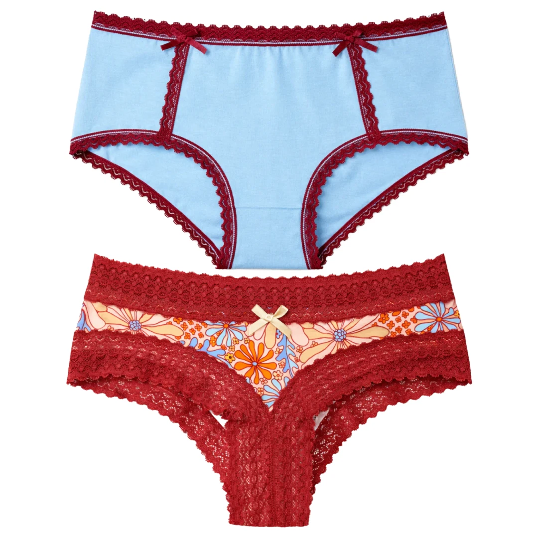 Splendies Cotton Panties in Bikini & Boyshort Lot of 2 New Pairs Underwear
