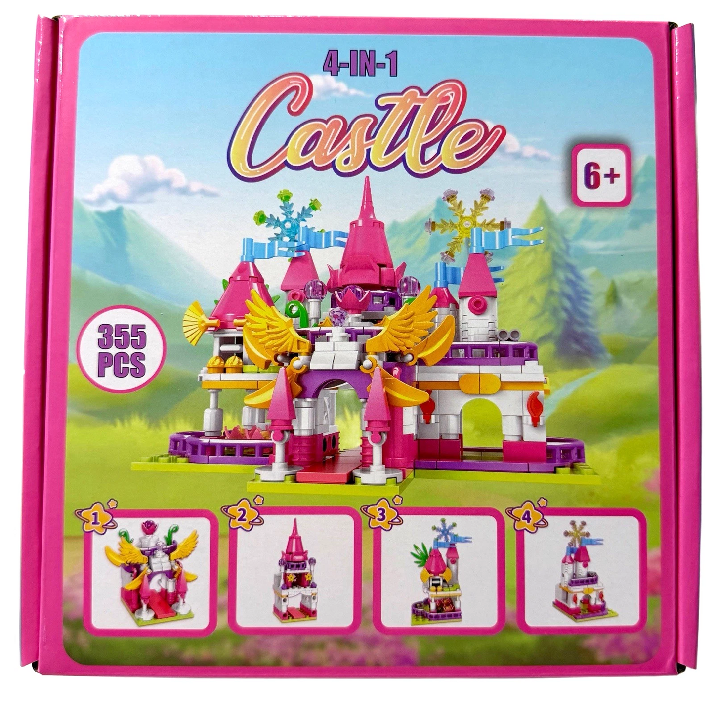 4-In-1 Castle Building Toy Sets Pink, Purple, White, Yellow Blocks NIB