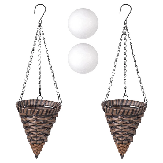 Resin Rattan Set of 2 Cone Hanging Planter Baskets Indoor & Outdoor Crafts NWOT