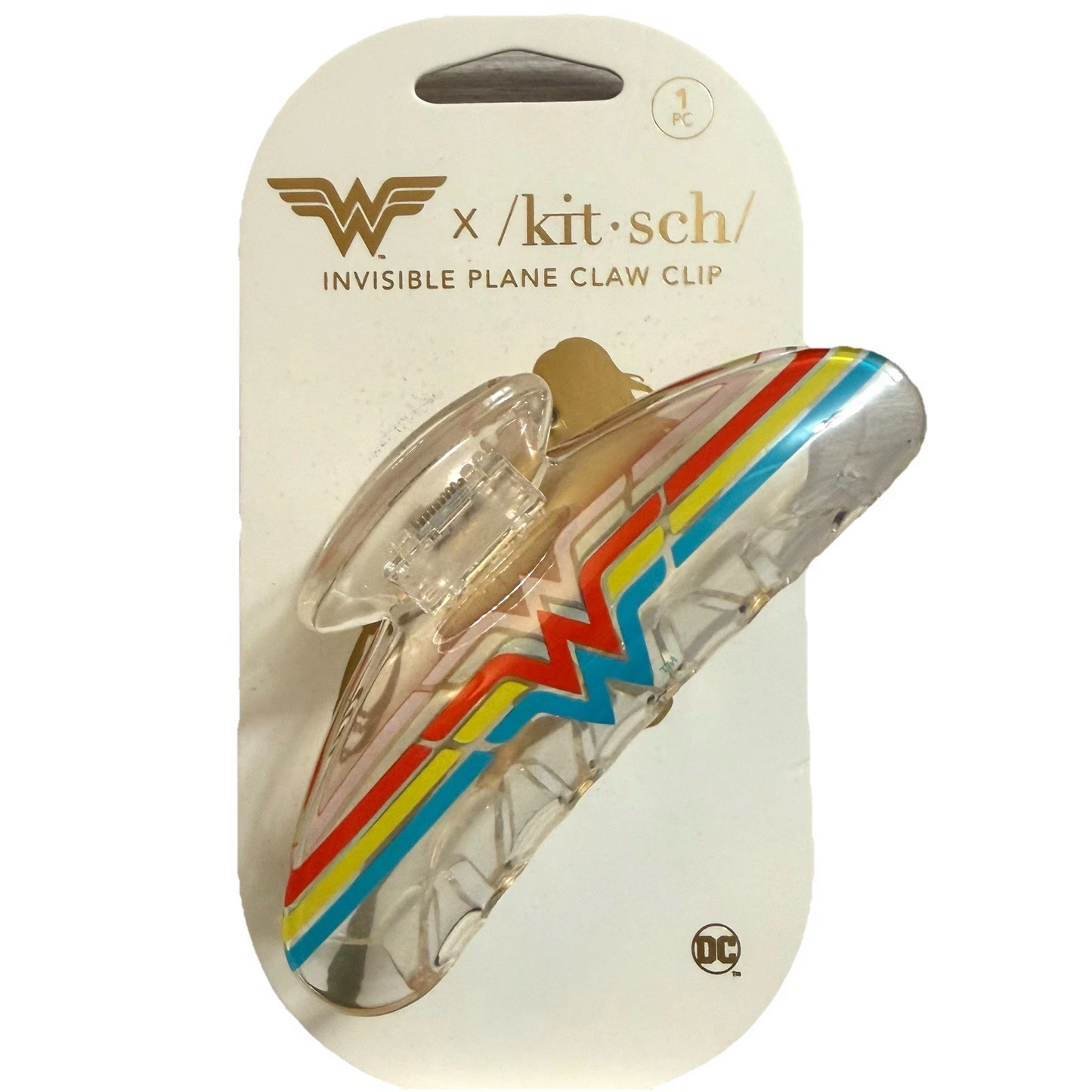 Kitsch x Wonder Woman DC Comics Shark Claw Hair Clips New Clear w/ W Emblem