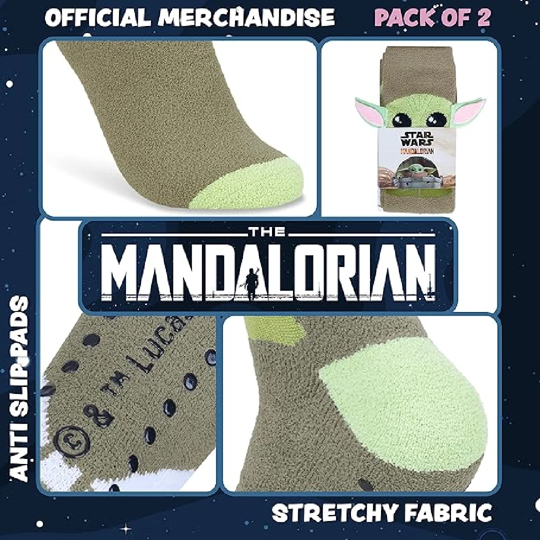 Disney Star Wars Mandalorian Slipper Socks US Size 4-8 Pack of 2 Non-Slip Fleece