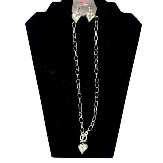 Rhinestone & Silver Gunmetal Lot of Necklace & 2 Pair of Earrings NEW