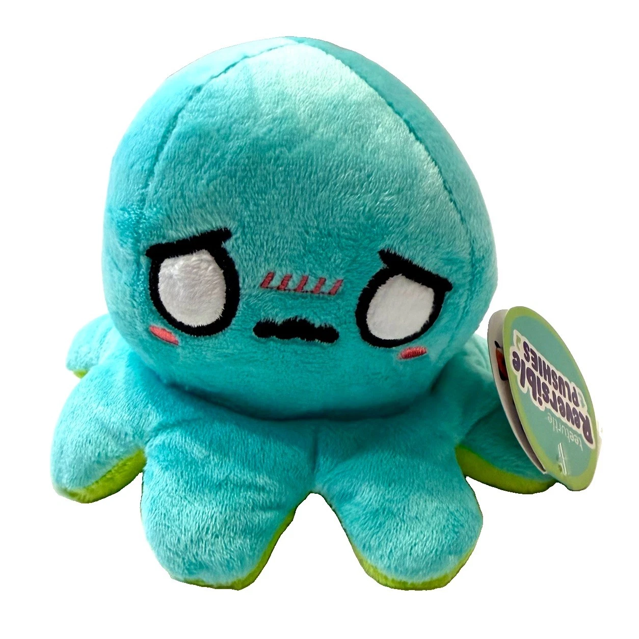 TeeTurtle The Original Reversible Octopus Plushie Green Happy + Aqua Worried NEW