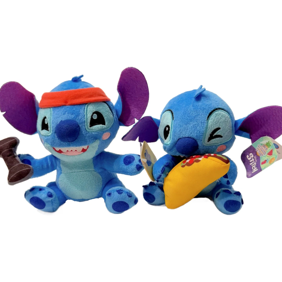 Disney STITCH Lot of 2 Plush Stuffed Animals Barbell Exercise Gym Taco Food NWT