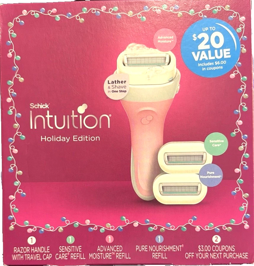 NIB Shick Intuition, Women’s Razor, Set With Three Refills And Travel Cap #7019