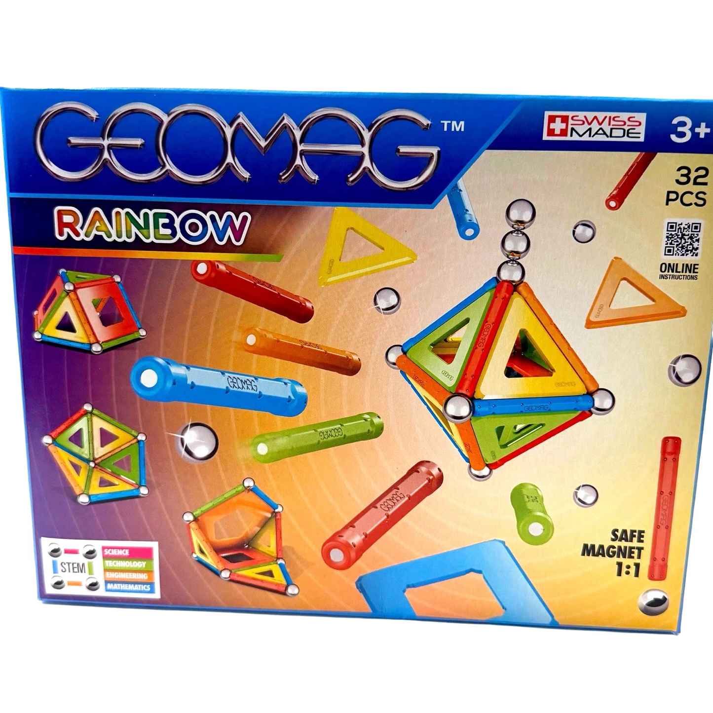 Geomag Rainbow 32 Pc Magnetic Building Block Set STEM Education Sealed Box