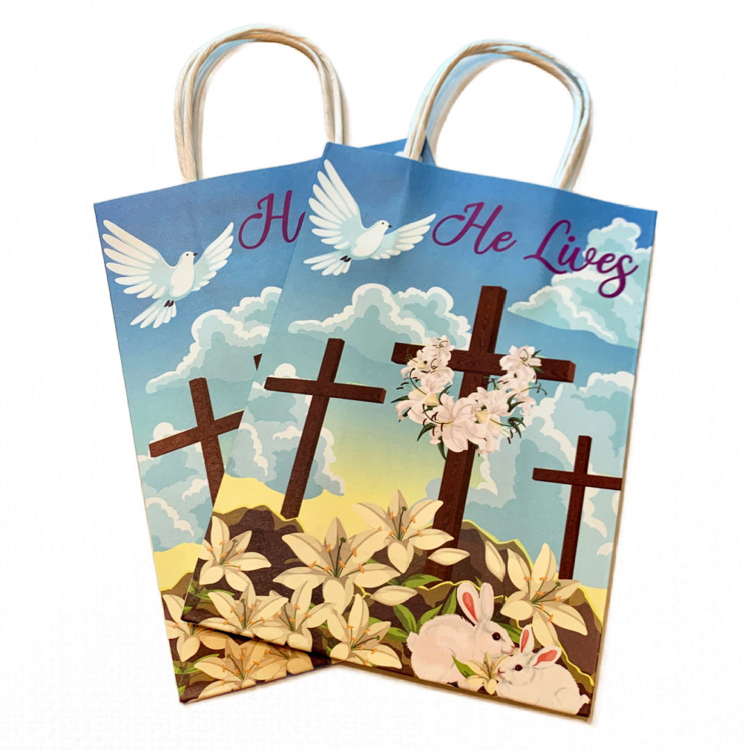 Lot of 16 Easter Gift Bags Wrapping Resurrection Sunday Jesus He Lives 11 inches