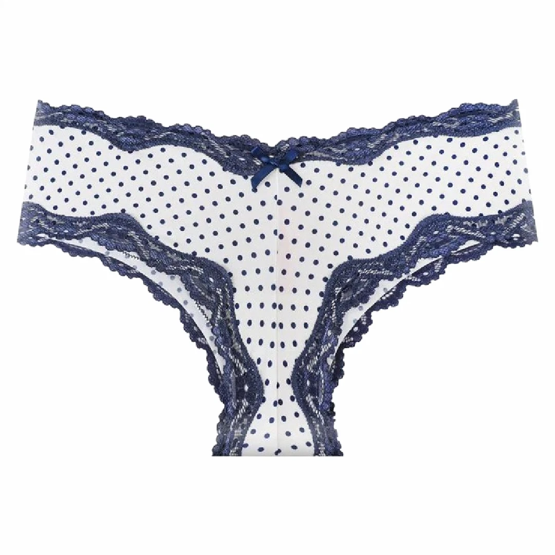 Splendies Cheeky Panties Michelle White w/ Blue Polka Dot & Lace NWT
