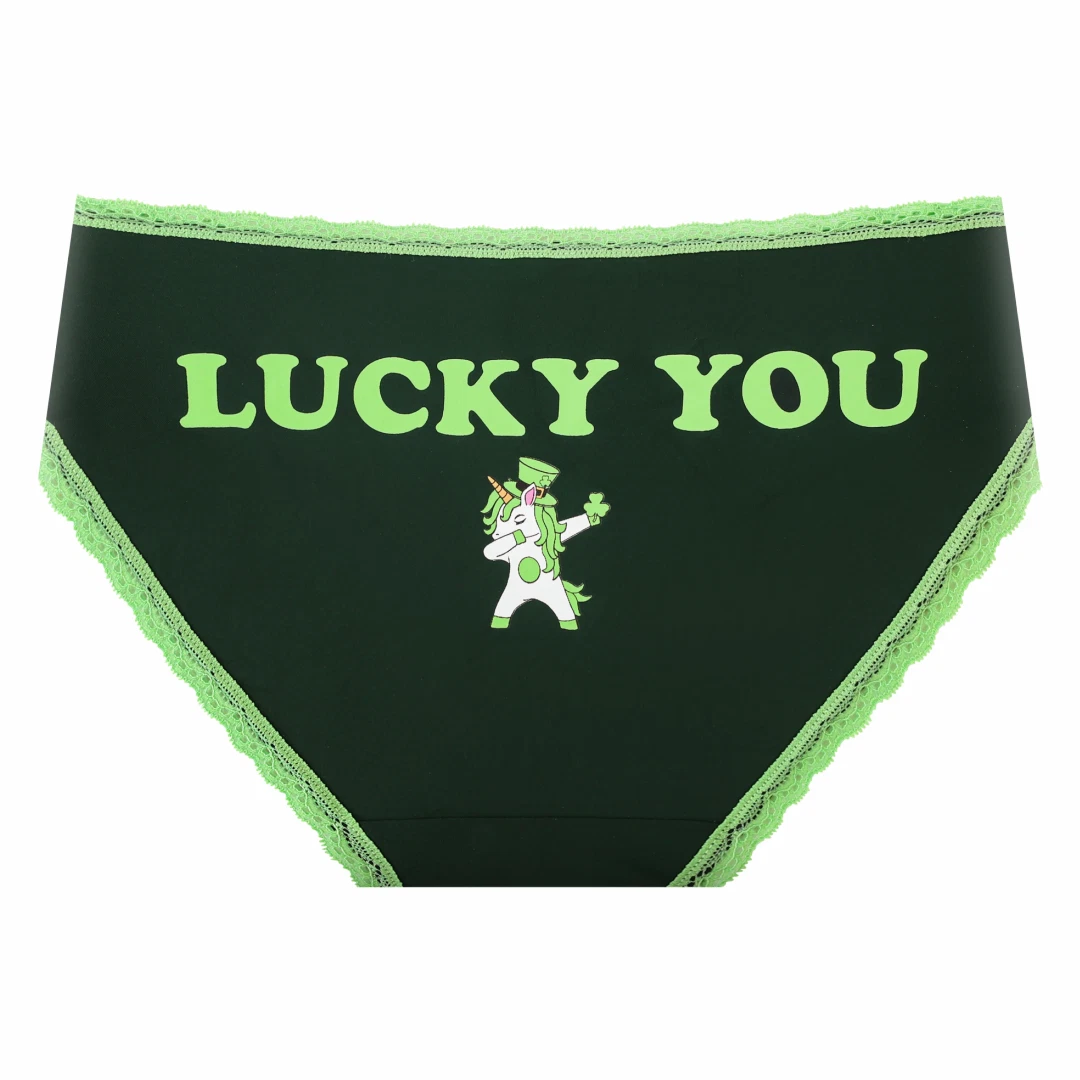 Splendies Bikini Panties St. Patrick's Day LUCKY YOU Lace Trim Underwear NWT