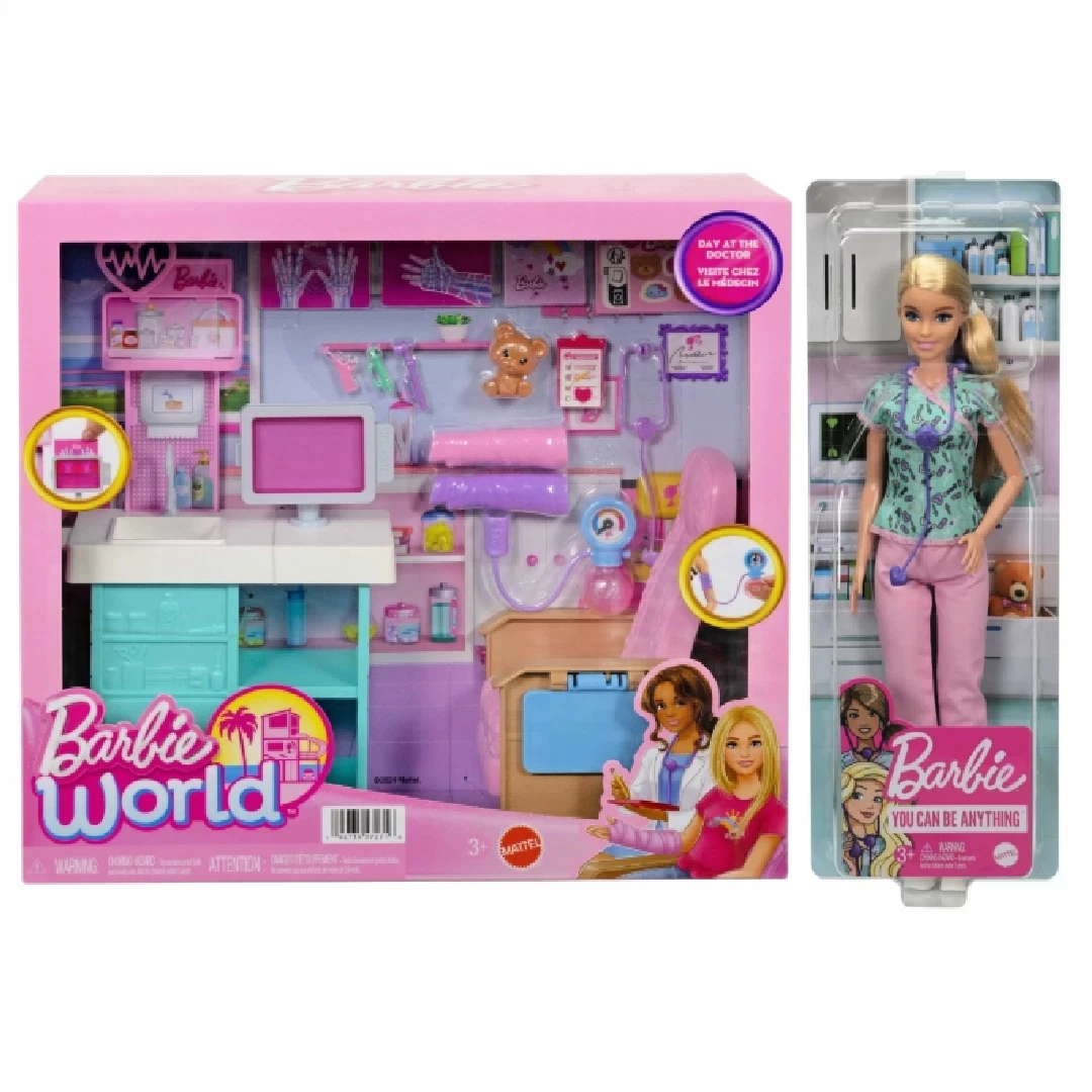Mattel Barbie Doll Nurse Doctor Office Scrubs Stethoscope Cast X-rays New Lot