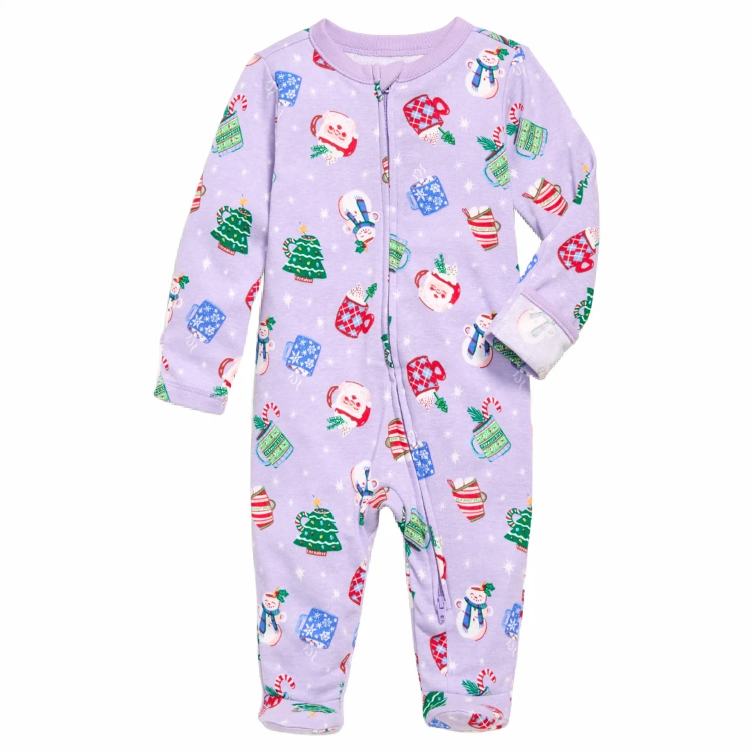 Purple Baby Zip Sleep & Play PJs Christmas Long Sleeve NWT