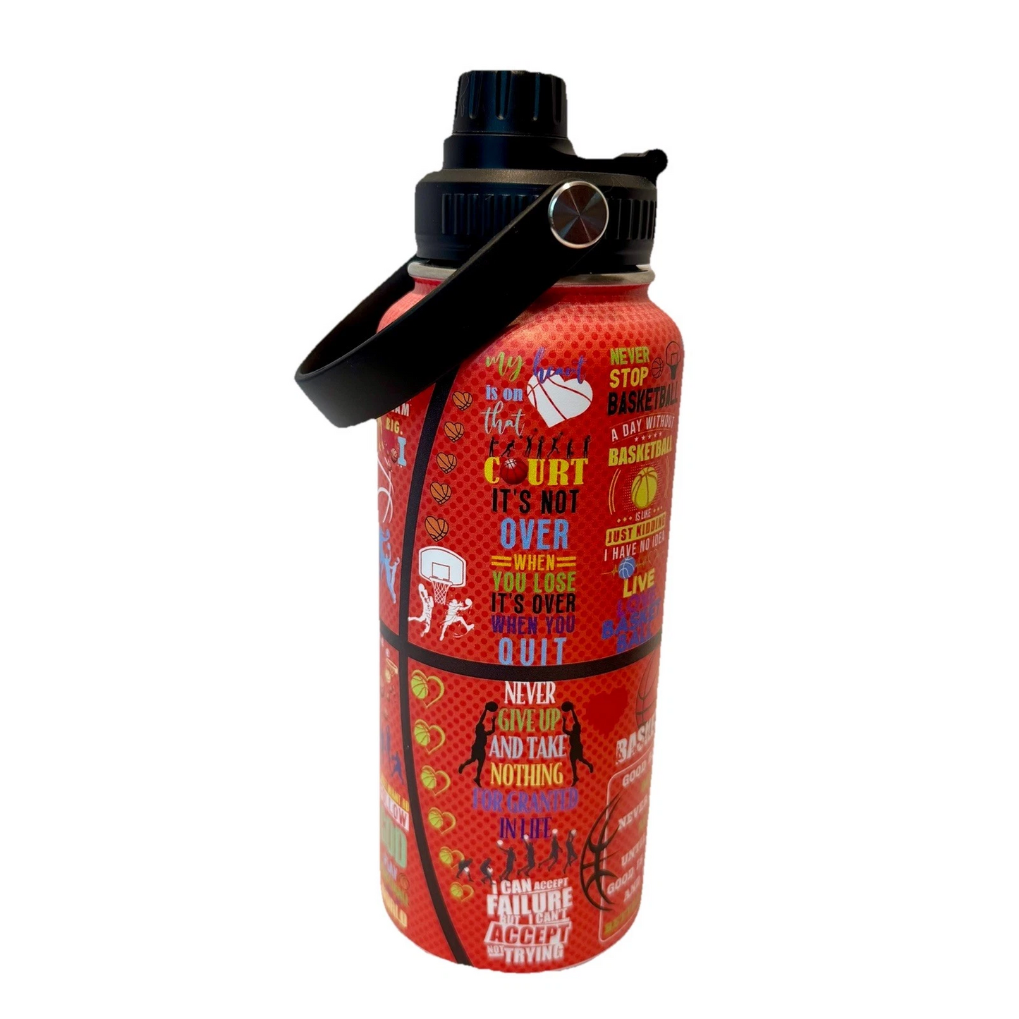 Basketball Sports Water Bottle 32oz, Stainless Steel Insulated Spillproof Lid