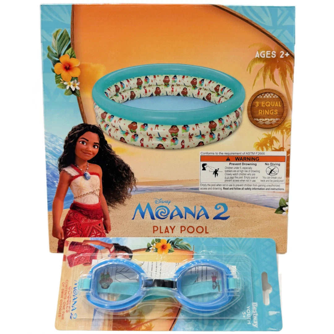 Moana Kiddie Pool 40 Inch Inflatable 3 Ring & Goggles Water Play Outdoor Summer
