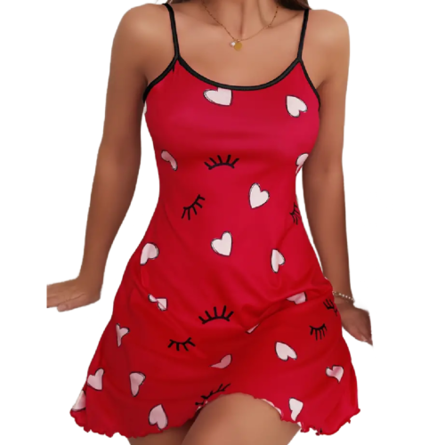 Heart Eyelashes Red Lingerie Slip Nightdress PJ XL/12 Lettuce Trim Sexy Pajamas